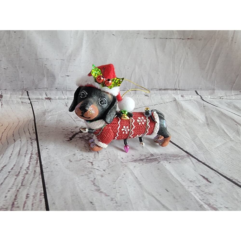 Dachshund Dog Christmas Tree Ornament Lights Sweater Fur Baby Pet Puppy